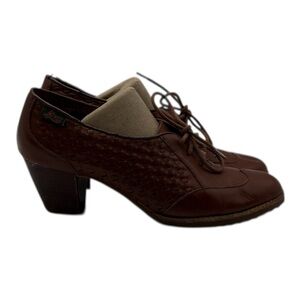 Bass Cognac Leather Woven Heeled Oxford Lace-Ups – Women’s 8M
